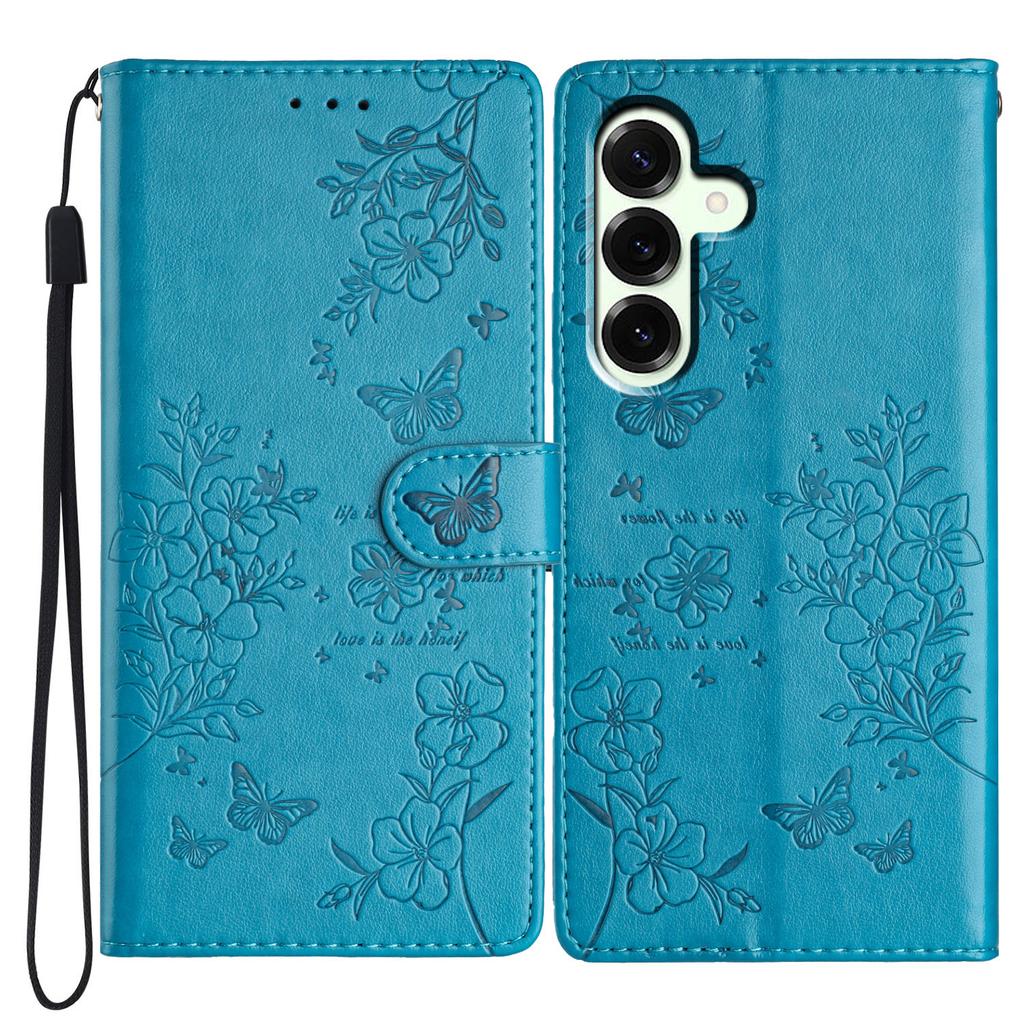 For Samsung Galaxy M36 5G Wallet Phone Case Butterfly Floral Imprint Leather Flip Cover with Strap