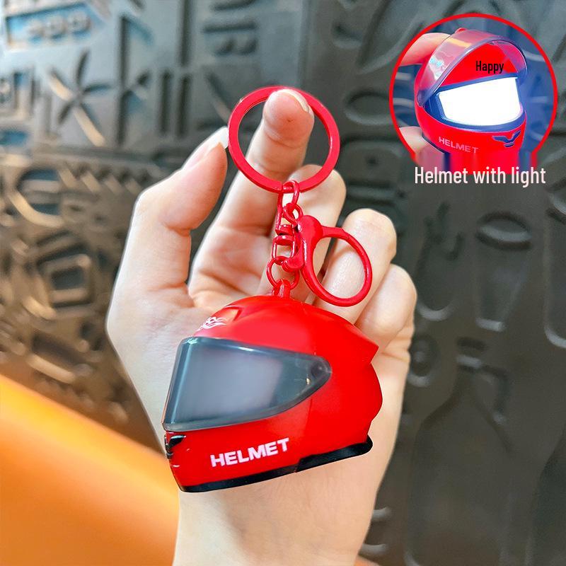 Luminous Helmet Keychain: Trendy Bag Pendant & Mini Night Light Motorcycle Gift