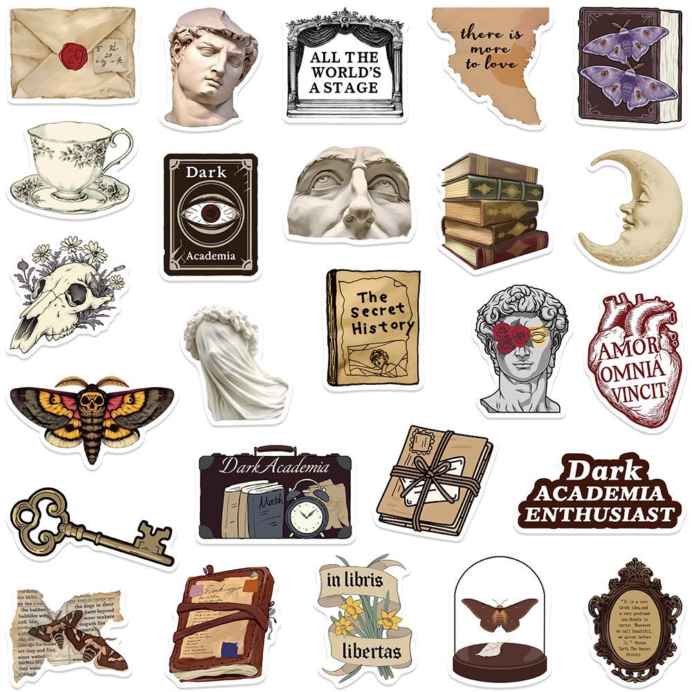10/30/50pcs Retro Dark Academia Graffiti Stickers Gothic Art Aesthetic Decals Decoration Skateboard Scrapbook Phone Sticker Pack