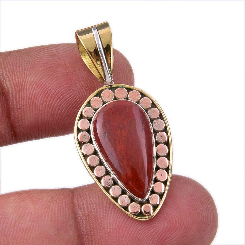 

Natural Red Jasper Gemstone 925 Solid Sterling Silver TwoTone Pendant 1.50 B8F15