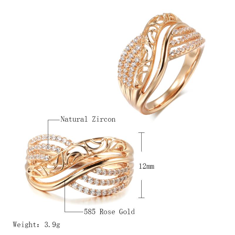 Luxury  Rose Gold Ethnic Bride Wedding Ring Hollow Flower Natural Zircon Women Rings Trend Daily Vintage Jewelry