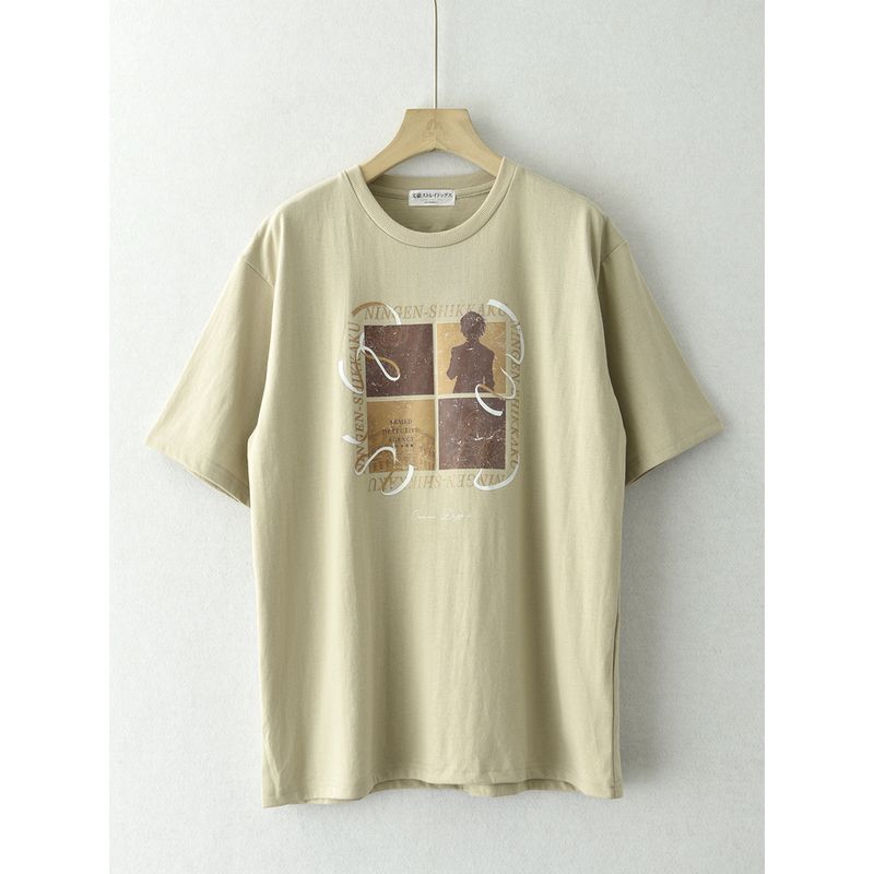 

Винтажный принт Модный минималистичный топ с коротким рукавом Футболка Khaki M-L