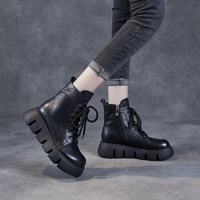 Fashion Ankle Boots for Women Zip Thick Platform Biker Black Booties New Rock Designer Luxury Large Size Warm Autumn Woman Short Shoes