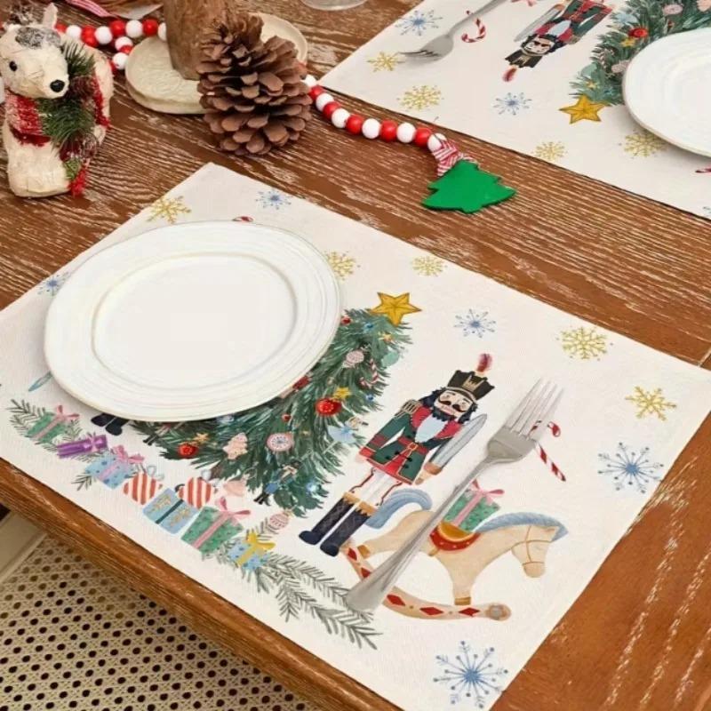 Happy Christmas Nutcracker Printed Table Mat Suitable for Family Hotel Banquets or Festival Home Decorations Placemats