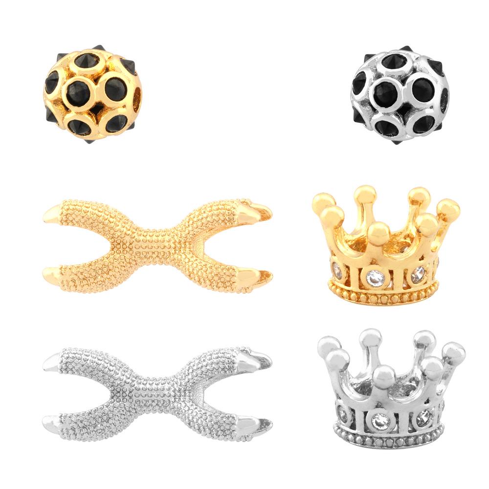 Bracelet Couronne Perles Zircon Corail Bicolore Or & Argent Électroplaqué Fait Main