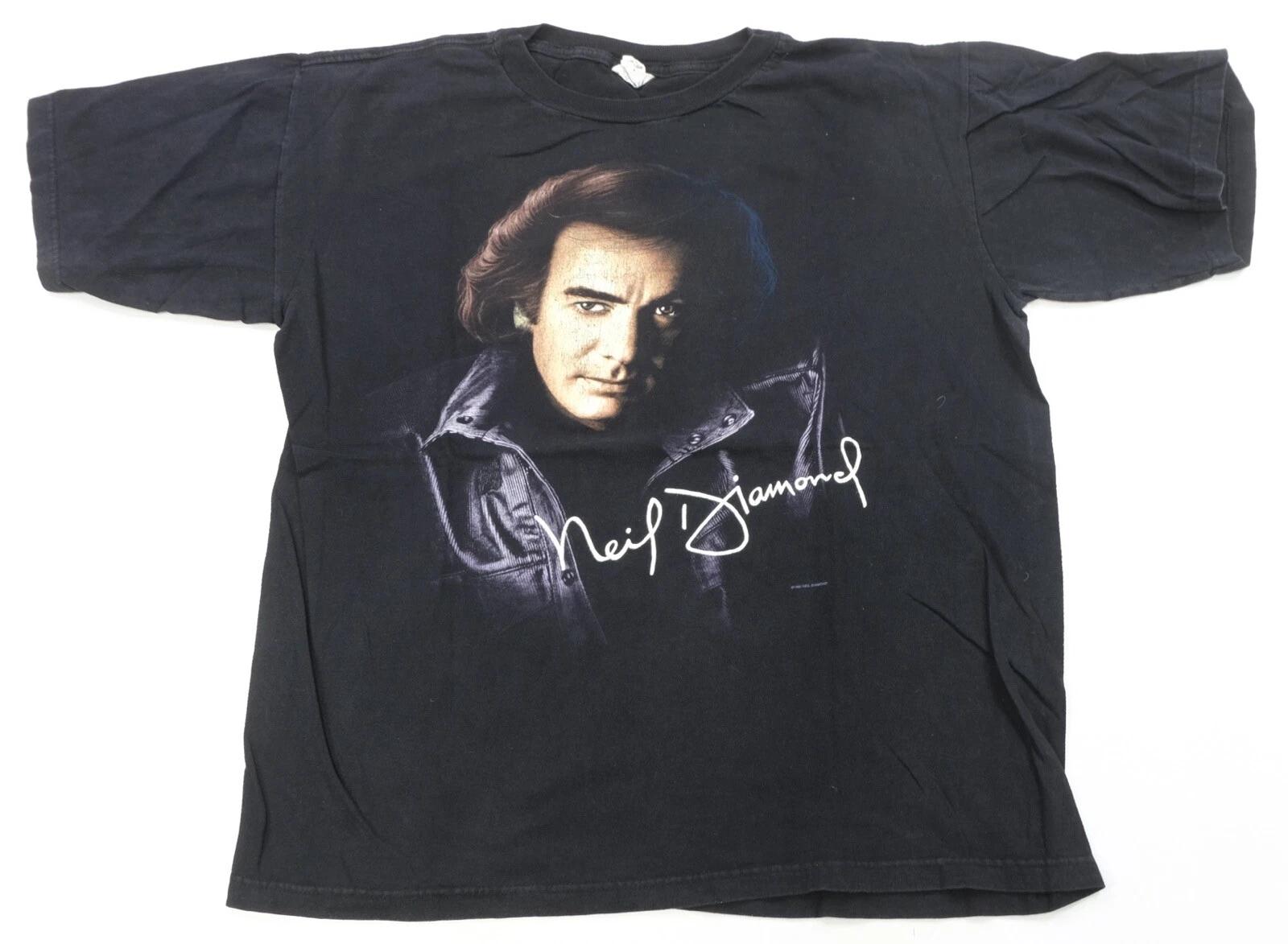 Rare Vintage TOUR CHAMP Neil Diamond 1996 U.S. Tour Portrait T Shirt 90s Black L S