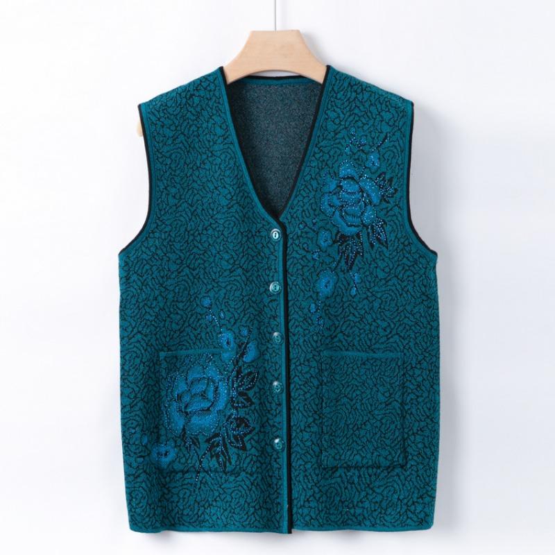 Grandma clothing autumn thin vest women's knitted cardigan vest middle-aged knitted sweater vest jacket mother autumn clothing