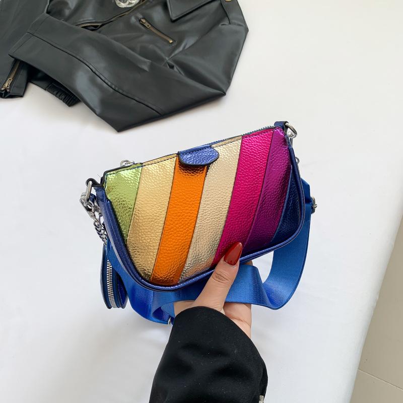 

Широкий плечевой ремень 2024 модная сумка-мессенджер на одно плечо дизайн новая модная маленькая квадратная сумка женская летняя универсальная текстура ниша синий