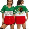Women Baseball Jersey Shirt Short Sleeve Button Down Top with Mexico Letter Print Loose Fit Casual Style Sportswear