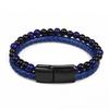 MingAo Mode Grüne Steinperlen Herren Armband Mehrschichtiges Lederarmband Punk Schmuck Edelstahl Magnetverschluss Armreifen