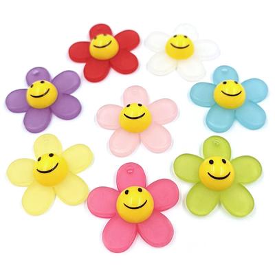 5 Stück Acryl-Perlen mit Smiley-Gesicht und Sonnenblume, lose Perlen für die Herstellung von Halsketten, Ohrringen und Anhängern