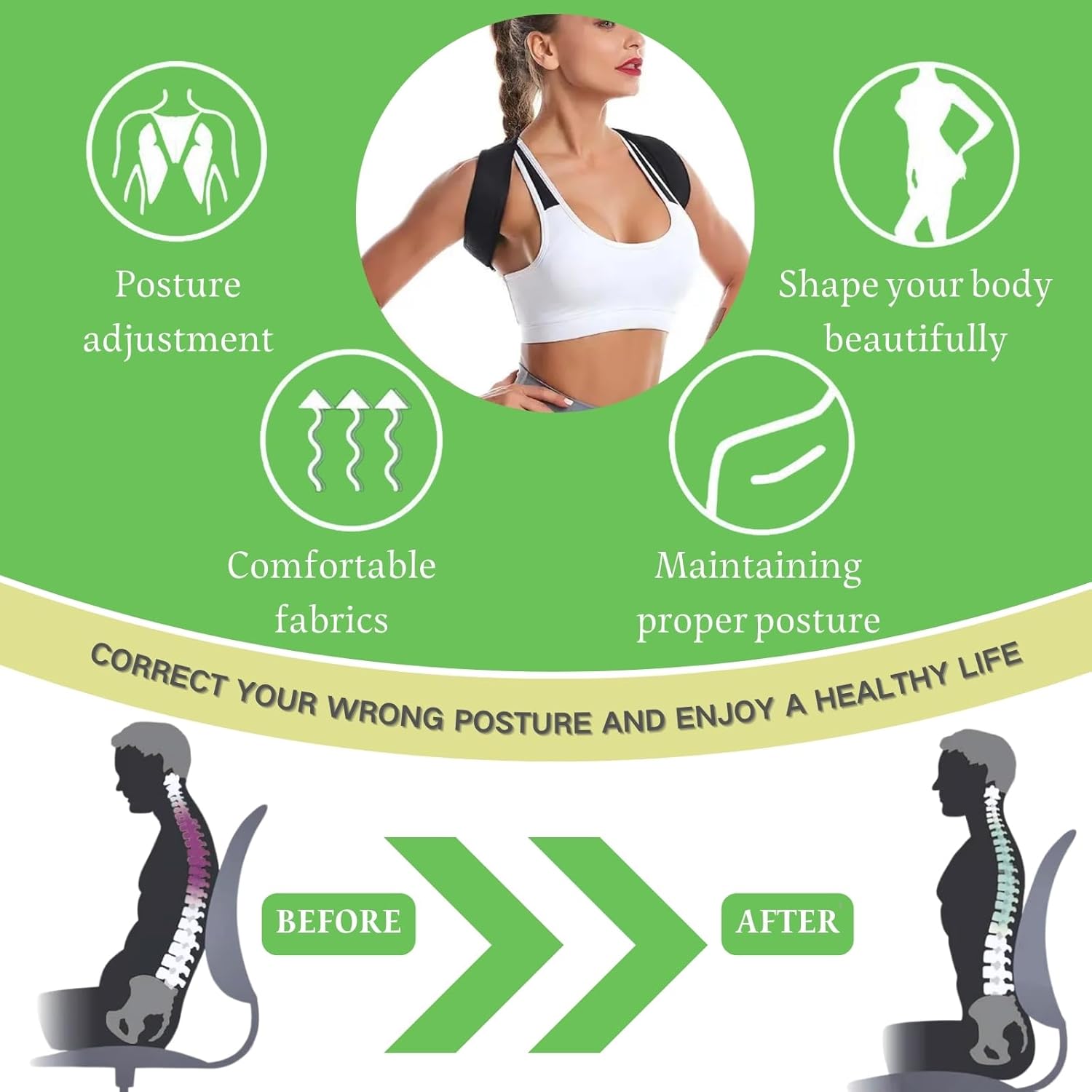 Posture Corrector for Men, Comfortable Straightener Posture Corrector, Breathable Back Brace for Men Lower Back, Back Support Brace, Spine, Shoulder