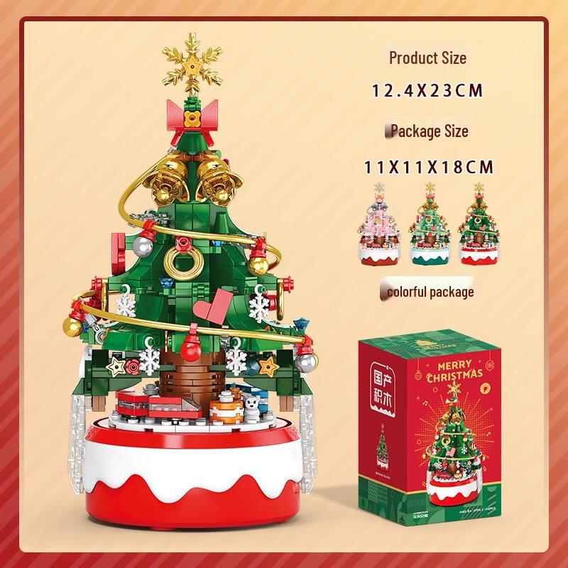 Christmas Tree Music Box Building Blocks - Santa & Snowman Toys for Kids