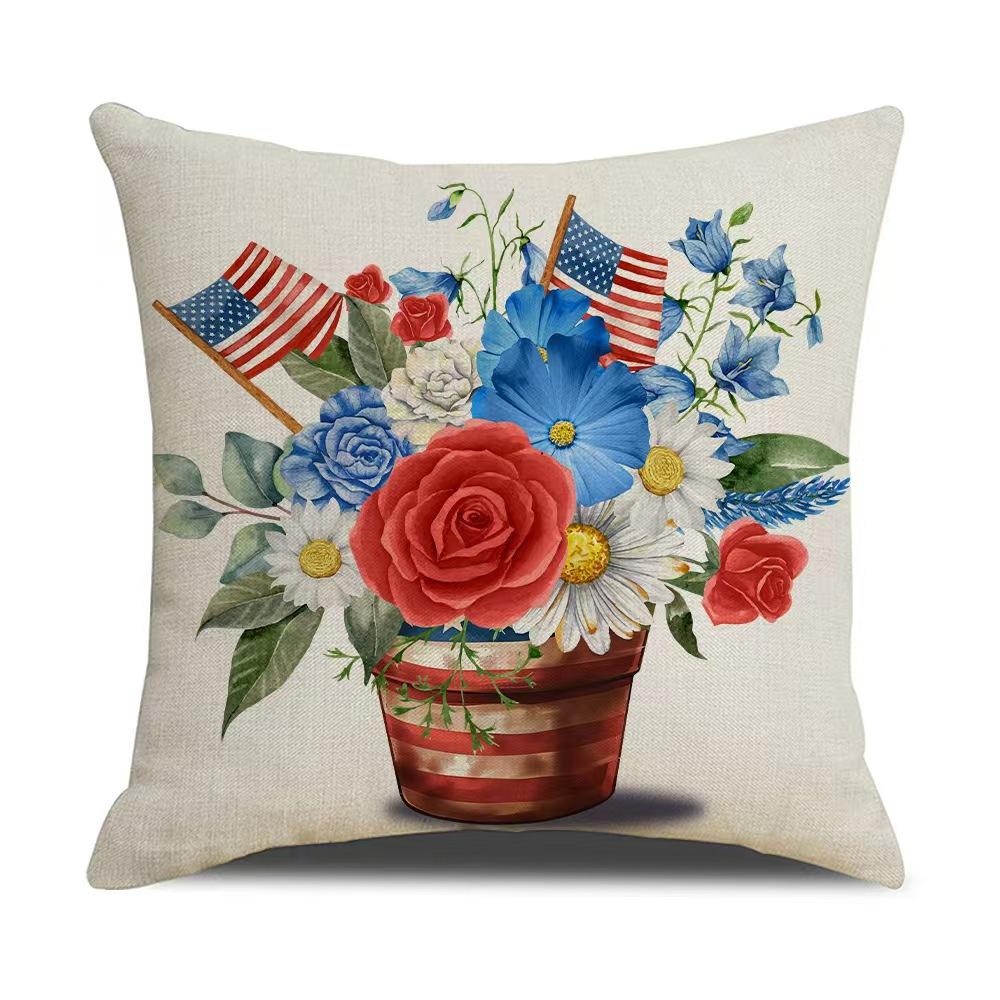 Independence Day Pillowcase Linen Printed Letters Flowers Pillowcase Home Lazy Sofa Pillowcase