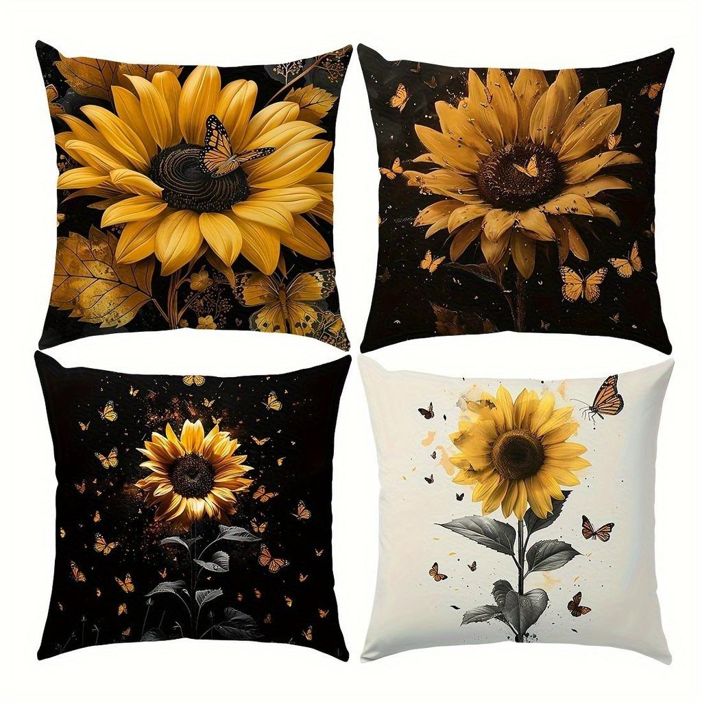 Sunflowers Butterflies Decorative Pillow Covers Pattern Cushion Cover Suitable For Sofa Bedroom Car Pillow Cover