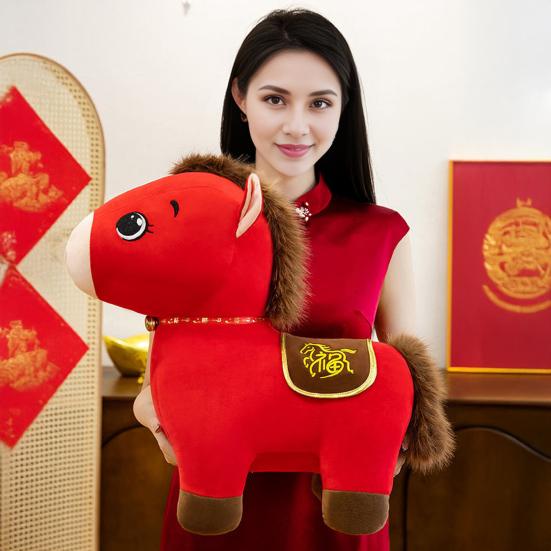 Stuffed Fortune Horse Blessing Horse Doll with Fuzzy Mane And Tail