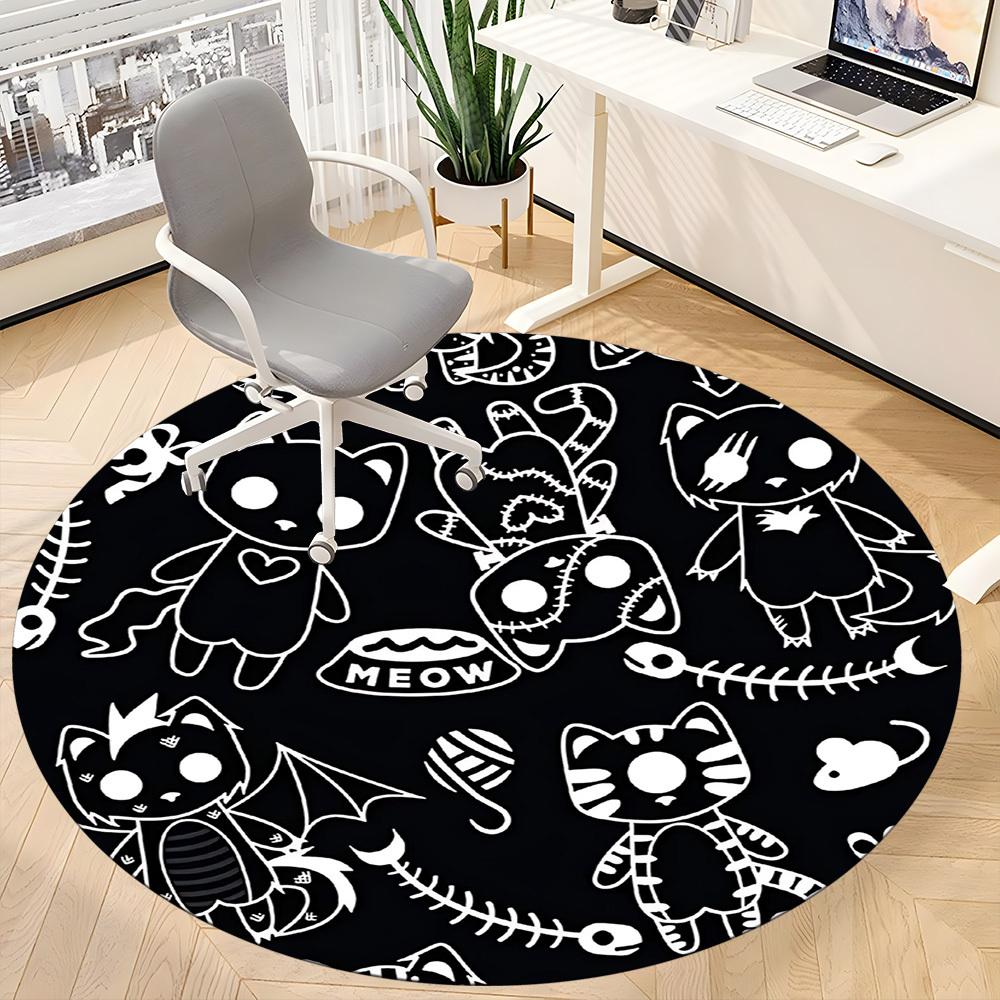 1PC Cat Halloween Office Round Area Rug, Mat Suitable For Office, Under Office Chairs Bedroom Living Room Home Decor, Room Deco