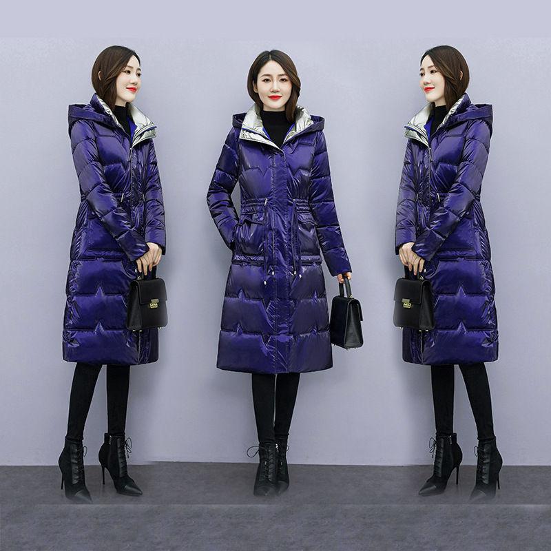 New Winter Jacket Cold Warm Outerwear Womens Long No Wash Glossy Down Cotton Jackets Casual Hooded Parka Overcoat Windproof Coat