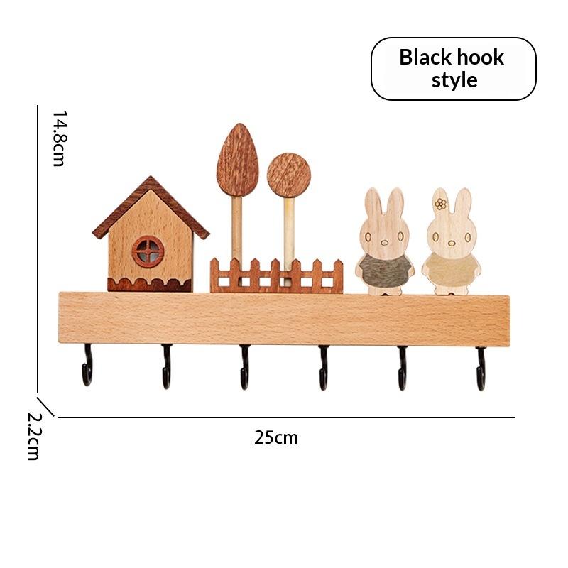 Nordic Style Solid Wood Key Hook Rack Punch Free Wall Mount Holds Keys Coats Towels for Bedroom Entryway Decor