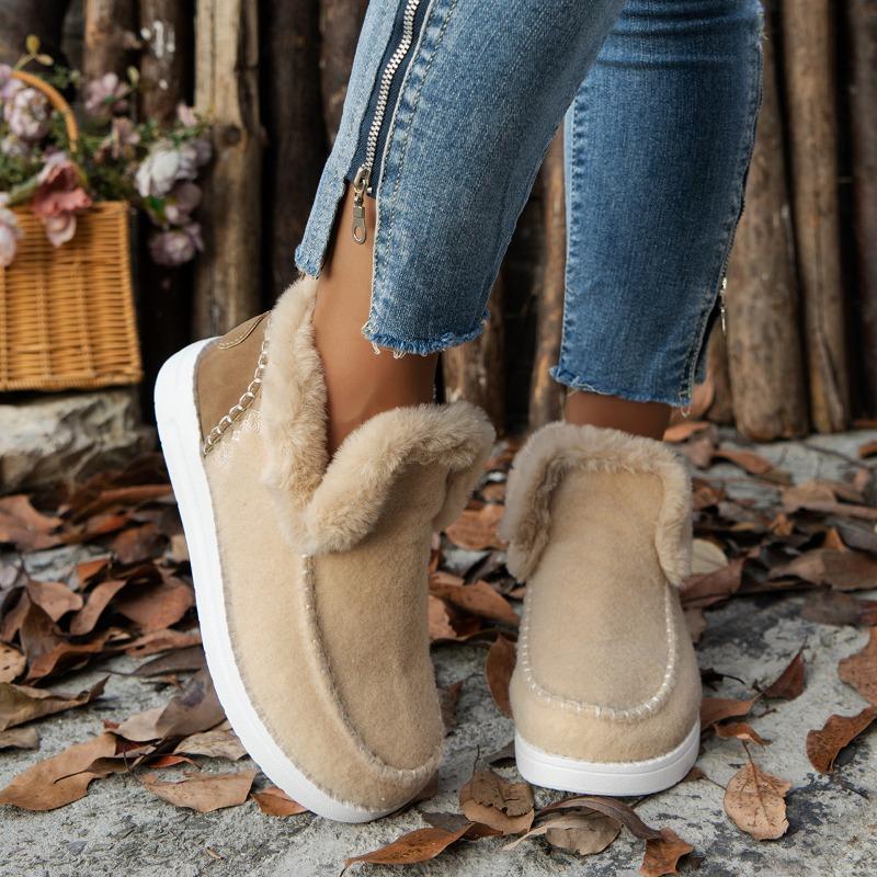 Winter flat-bottomed velvet thickened warm women's cotton shoes winter new wool neckline snow boots high-top casual shoes women