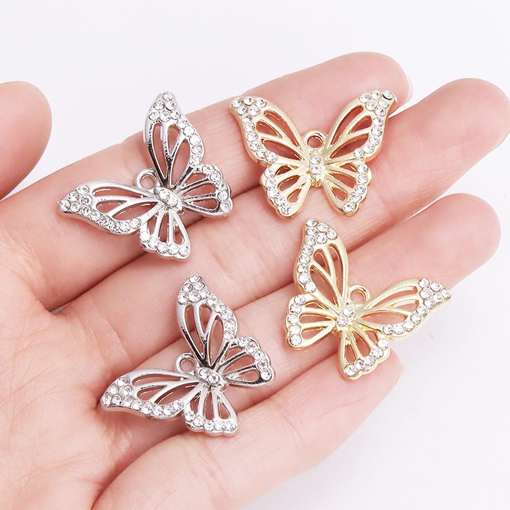 10Pcs Fashion Crystal Zircon Butterfly Pendant Women Exquisite Luxury Butterfly Charms Clavicle Necklace Jewelry DIY Accessories