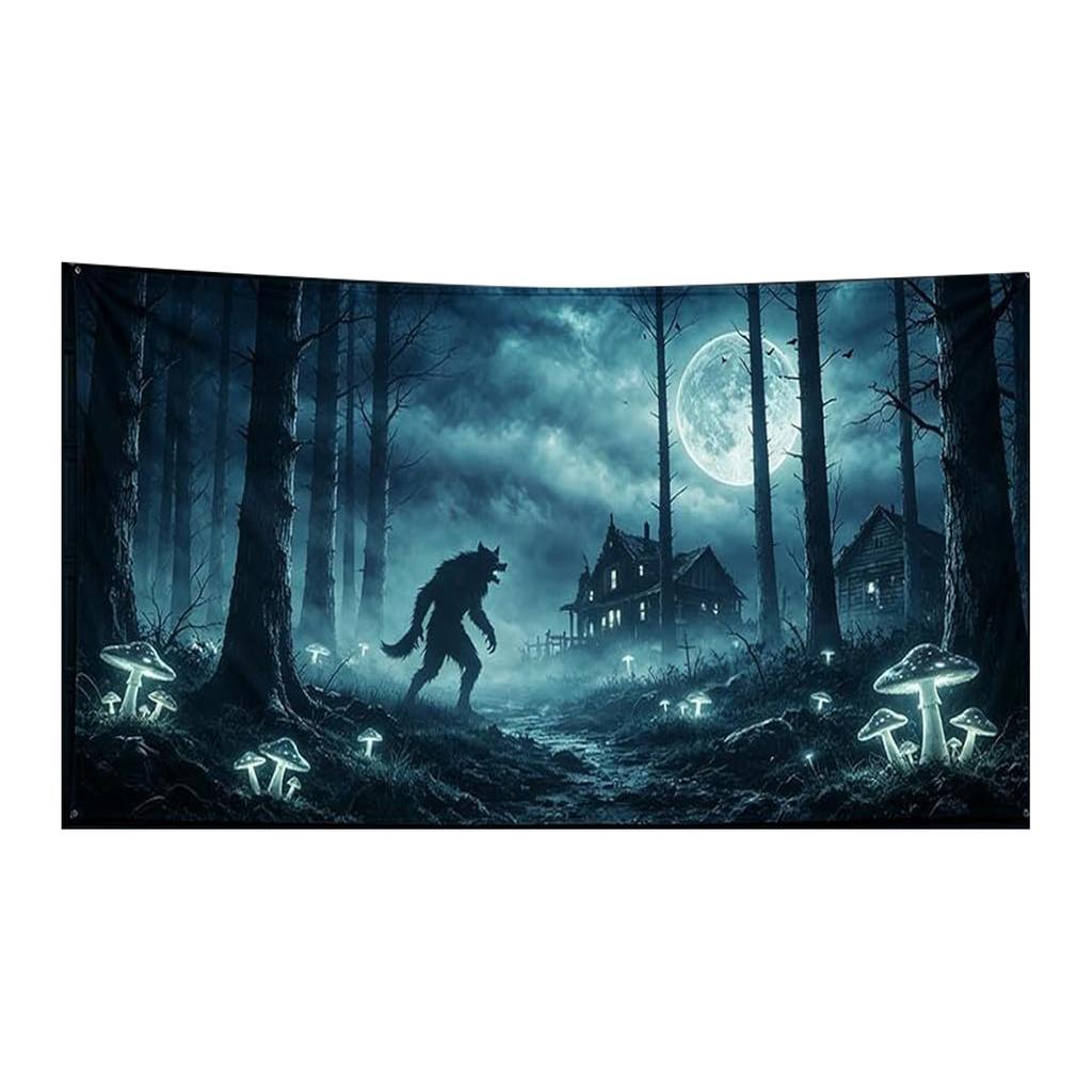 Halloween Haunted House Background Banner 90x180cm Ghost Skeleton Graveyard Scene Outdoor Indoor Decoration Prop