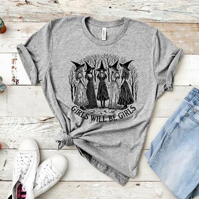 Meninas Serão Meninas Camiseta de Bruxa Judith Decapitando Holofernes Camiseta Gótica Feminista Girl Power Halloween Mulheres Camisetas de Bruxa