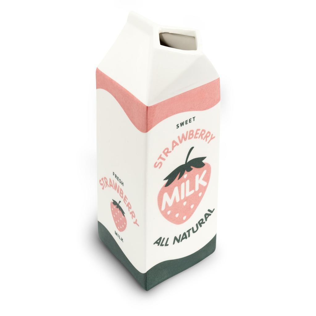 Vintage keramická váza ve tvaru krabice od jahodového mléka, obdélníková, dekorativní se svěží jahodou, design mléka, ideální pro domácí, kuchyňskou, kancelářskou dekoraci, roztomilé vázy