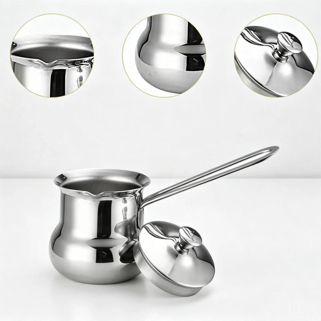 Thickened Stainless Steel Coffee & Tea Pot with Handle, for Turkish Coffee, Latte Art, Moka, & Hand Drip