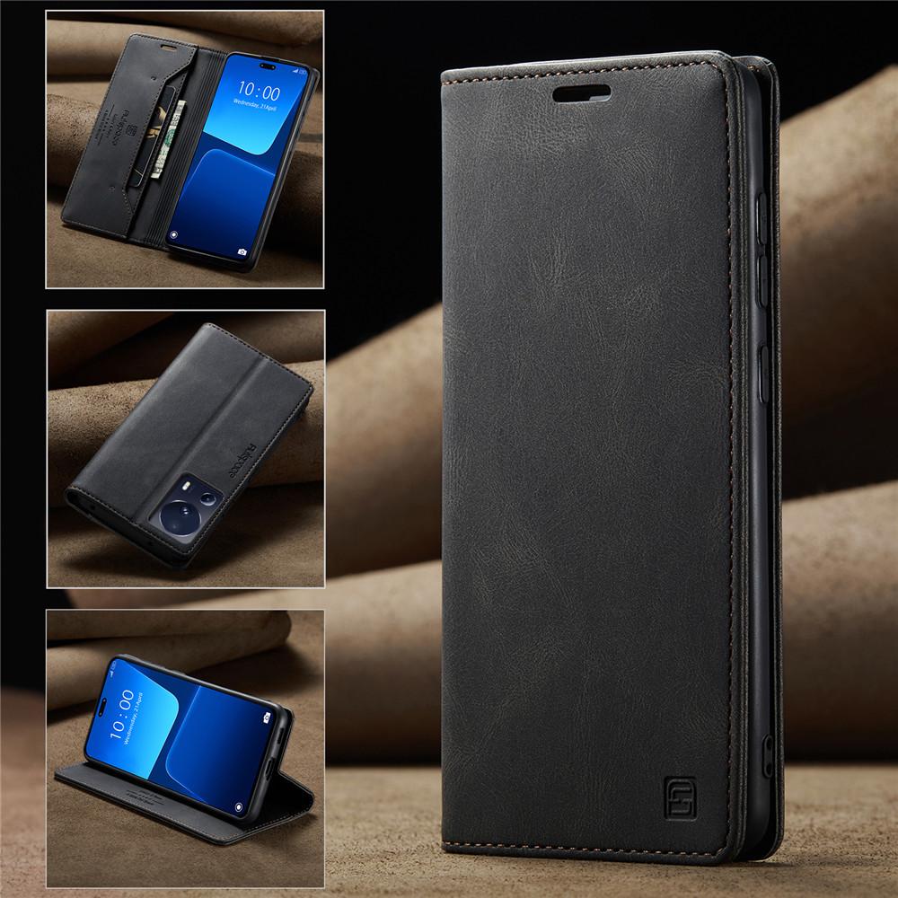 Luxury Genuine Leather Magnetic Wallet Flip Case for Xiaomi Mi 14 13 Lite Pro Card Slot Stand Shockproof Foldable Holder Full Protection Cover