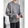Men S Lazy Style Knit Sweater White Round Neck Long Sleeve Button Detail