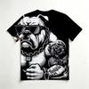 Men's Crew Neck Short Sleeve T-Shirt, Fashion 3D Cool Muscular Tattoo Bulldog With Sunglasses Cigar Graphic Casual Daily Wear Tee