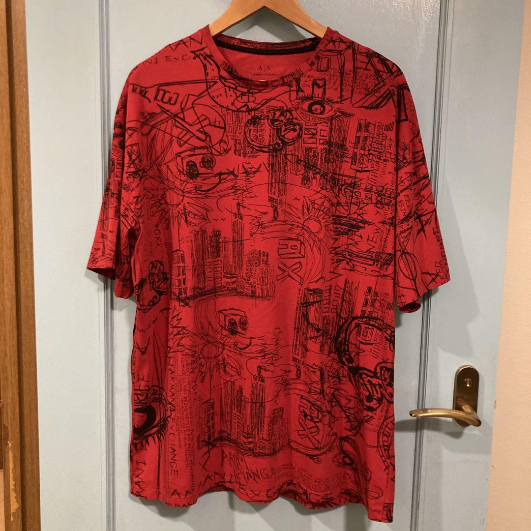 

[USED] Armani Exchange brand T-shirt, size L, red, all-over print