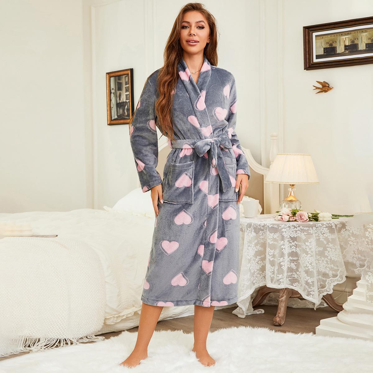 

Женский фланелевый халат с ананасовой клеткой - Теплая зимняя ночная сорочка с длинным рукавом Large