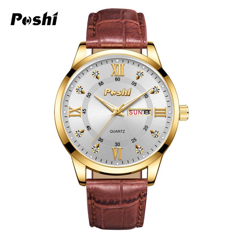 POSHI Men's Business Quartz Watch Fashion Glow-in-the-dark Waterproof Double Calendar Watch for Women