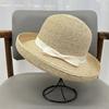 High-end natural raffia bucket hat women's summer travel seaside sunshade sunscreen crimped basin hat