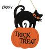 Festive Gift for Friends Halloween Wooden Door Sign, Black Cat And Pumpkin Plaque, Rustic Hanging Decoration Porch Farmhouse Wall Decor Holiday Party