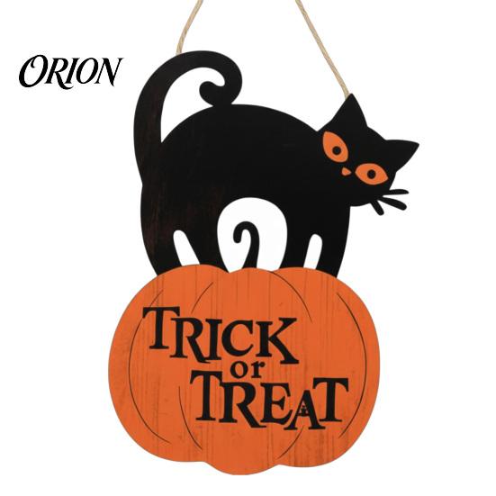 Festive Gift for Friends Halloween Wooden Door Sign, Black Cat And Pumpkin Plaque, Rustic Hanging Decoration Porch Farmhouse Wall Decor Holiday Party