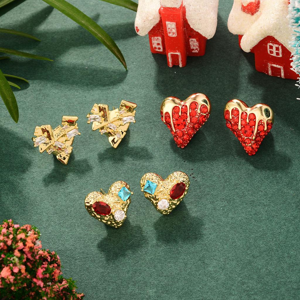 Medieval Vintage Geometric Vintage Love Zirconium Earrings Autumn Winter Christmas Irregular Fashion Commuter Earrings