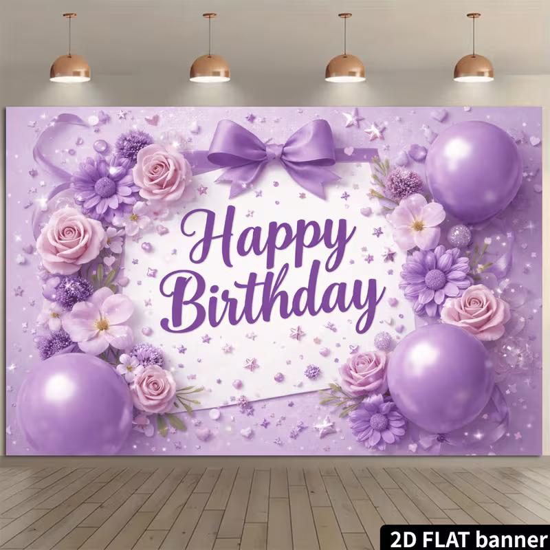 

2D Purple Floral Happy Birthday Backdrop Balloon Party Decor Banner 47.2x31.5inch/120*80cm