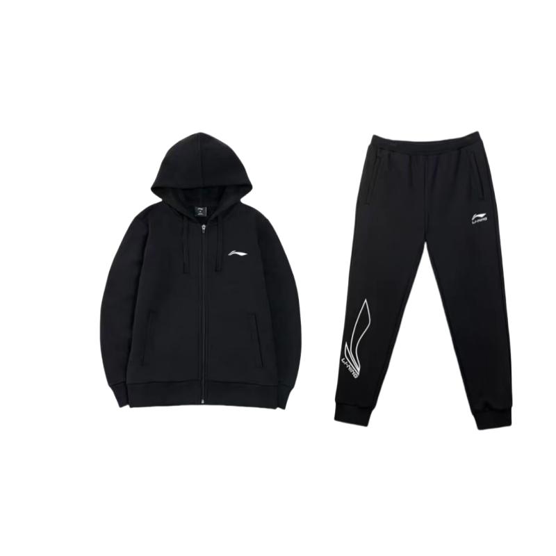

Li-Ning Минималистичный кардиган с капюшоном, свободная толстовка, удобный принт с логотипом бренда с буквами, длинные брюки, повседневный спортивный костюм YWDV363-1+YKLU331-1 XL