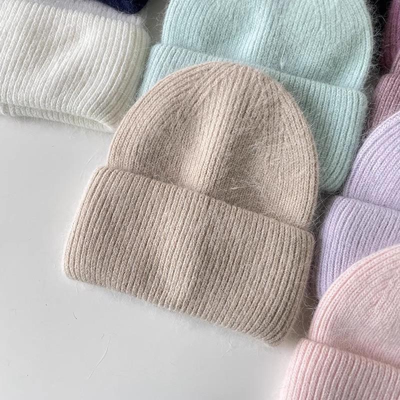 Reba Internet celebrity headgear, angora rabbit fur knitted warm melon fur hat, fashionable autumn and winter ear protection wool hat
