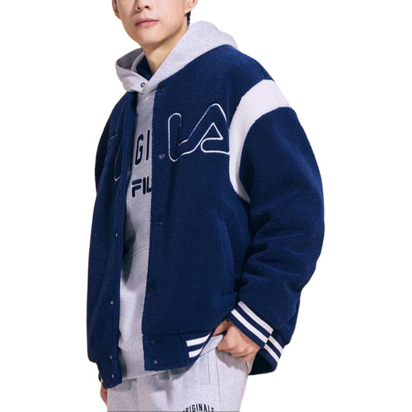 Fila Letter Color Block Single-Breasted Long Sleeve Baseball Jacket Men Jackets Deep-Dark-Blue F11M349502F-DB