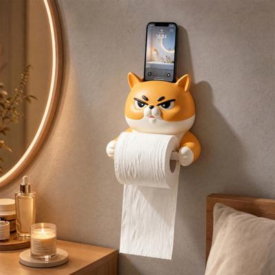Paper Towel Holder, with Top Phone Holder Cartoon Design, Waterproof Moisture-Proof Wall Mounted Bathroom Accessory