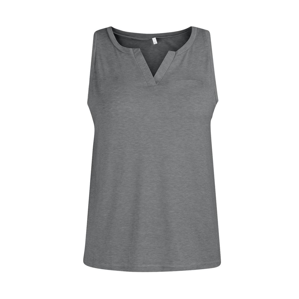 Summer Women's V-Neck Sleeveless Cuff Color Pocket Casual Street T-Shirt Top Vest