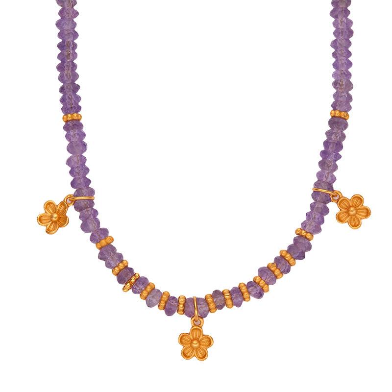 French Original Handmade String S925 Sterling Silver Natural Amethyst Colored Treasure Necklace Women'S Fashion Temperament Collarbone Chain