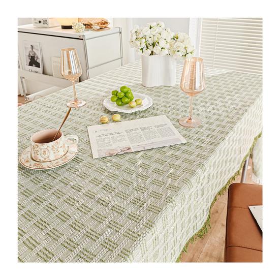French Grid Tablecloth, Checkered Woven Table Cover for Dining Table, Rectangular Round Desk Mat for Coffee Table Nightstand, Home Decor