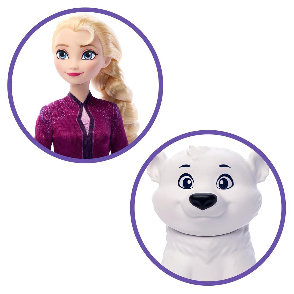 Mattel Disney Frozen Arendelle Animals Elsa and Polar Bear Doll House for Pretend Ages 3 and JFG16 Dress-Up Play, Up, Purple,