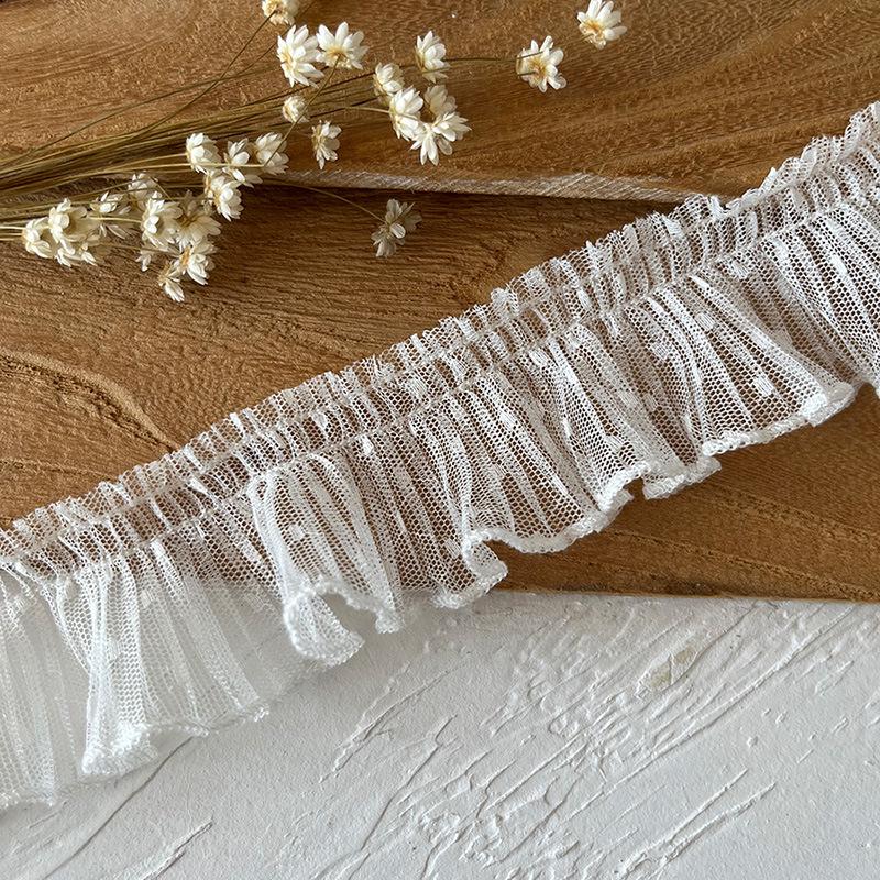 Dantelă plisată din plasă cu buline de 4 cm pentru decorarea fustelor, meșteșuguri DIY sau bordura gulerului
