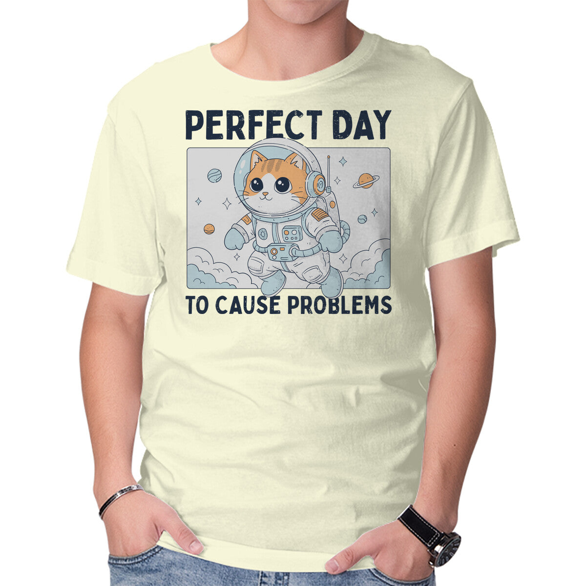 Unisex Crew Neck T-Shirt Perfect Day To Cause Problems Graphic Short Sleeve Casual Tee M
